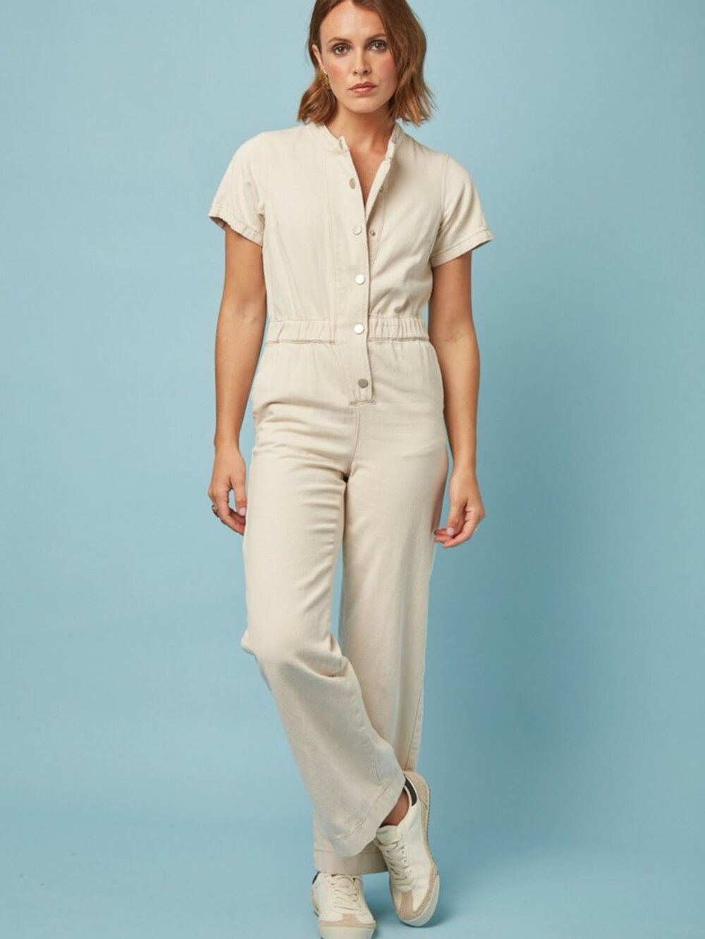 ORAIJE 100% Cotton Minimalist Elastic Waist Cream Jumpsuit Size S/M